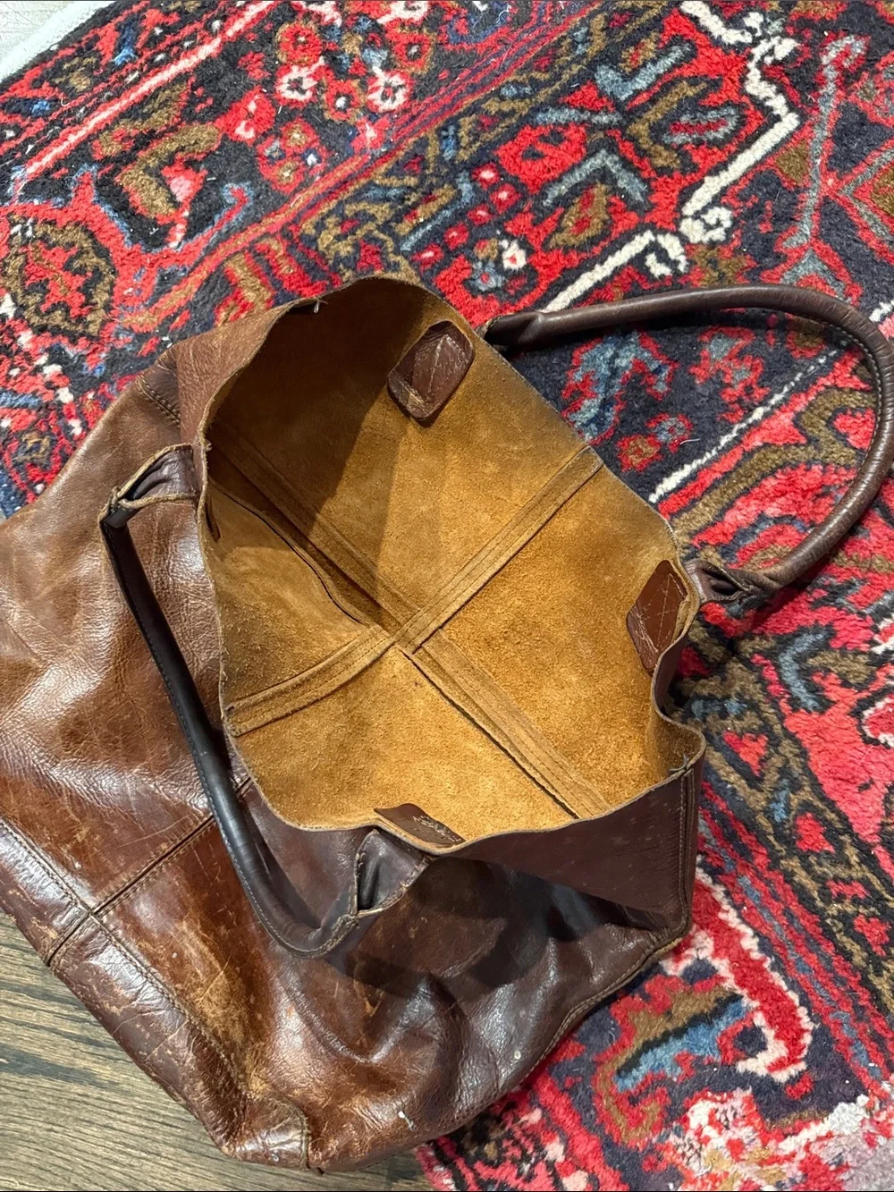 Beautifully Broken In Vintage Brown Leather Tote